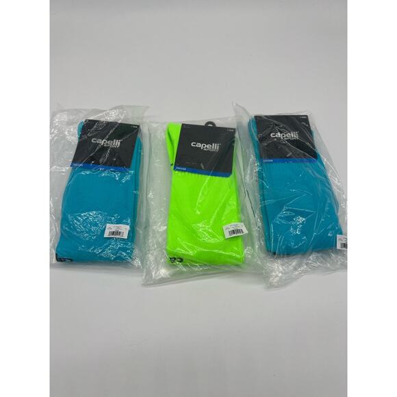 NWT Capelli Sport Soccer Match Socks AGX-1695 Blue Neon Green Lot of 3 Large - Picture 1 of 10